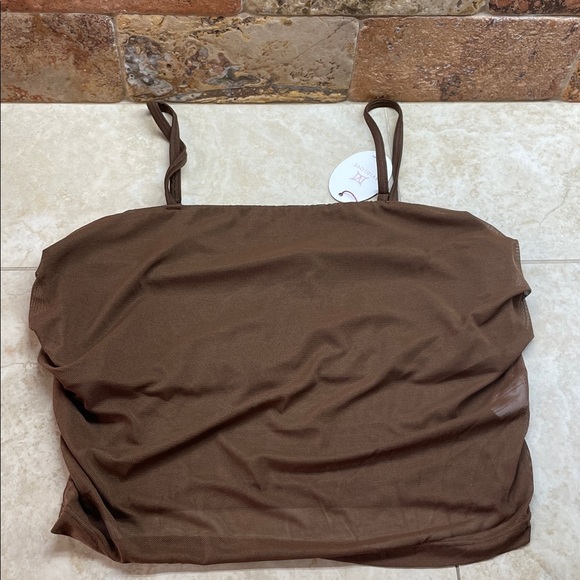 Avidlove Brown Sheer Camisole Top Medium Adjustable Strap Tank Women’s Stretch - Picture 7 of 9